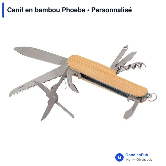 Couteau de poche multifonction personnalisable en bambou - Canif Phoebeavec logo - Image 2