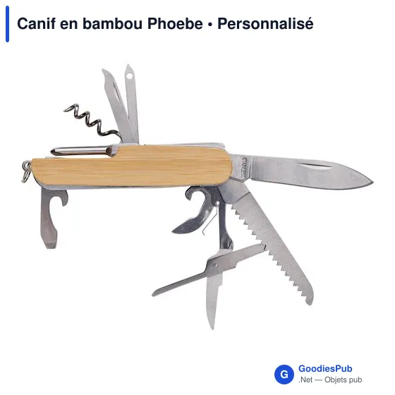 Couteau de poche multifonction personnalisable en bambou - Canif Phoebeavec logo - Image 3