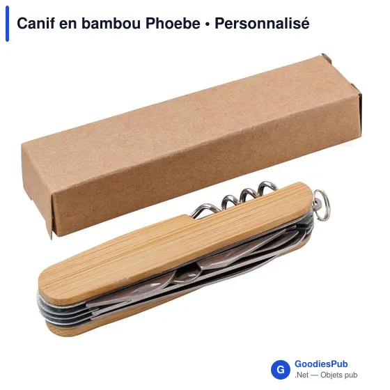Couteau de poche multifonction personnalisable en bambou - Canif Phoebeavec logo - Image 4