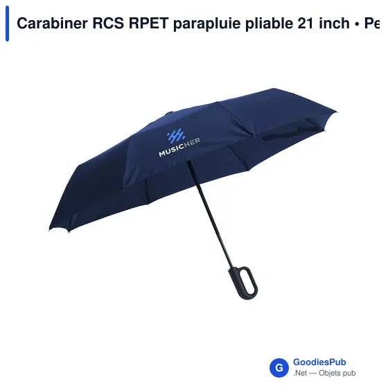 Parapluie pliable personnalisable Carabiner RCS avec logo - Image 1