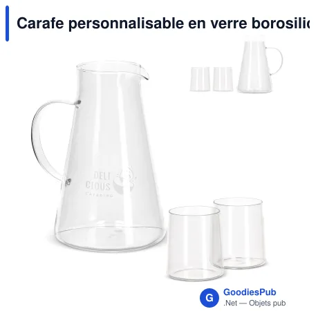 Carafe personnalisable en verre borosilicate et 2 verres, logo - InSideOut Elin