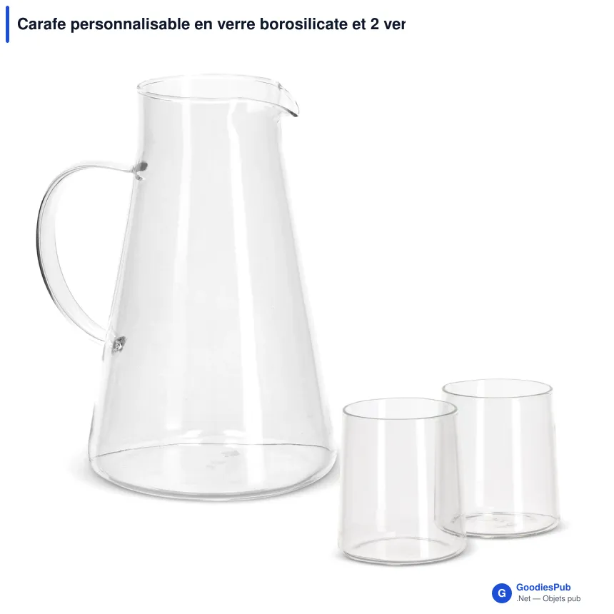 Carafe personnalisable en verre borosilicate et 2 verres, logo - InSideOut Elin - Image 2
