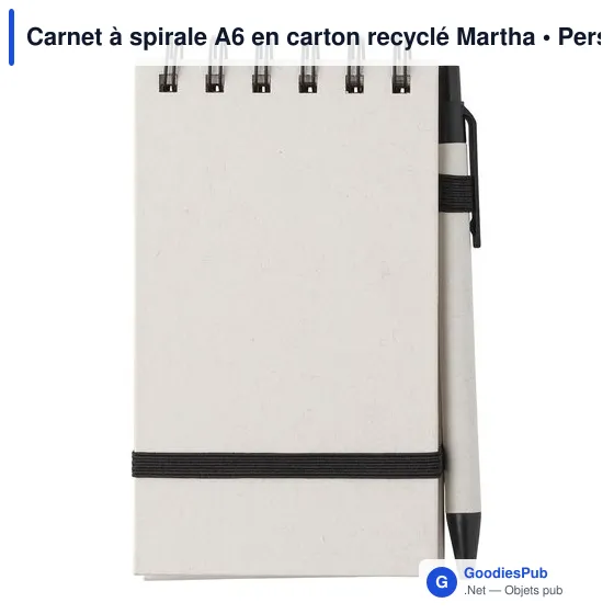 Carnet à spirale A6 personnalisable en carton recyclé - Marthaavec logo - Image 1