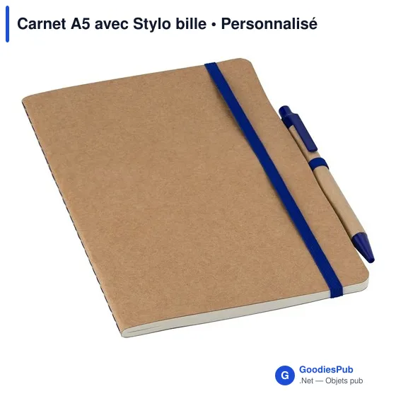 Carnet A5 personnalisable avec stylo bille - logo inclus - Image 1