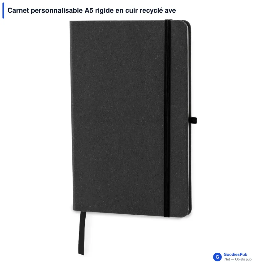 Carnet personnalisable A5 rigide en cuir recyclé avec logo - Couverture rigide - Image 2