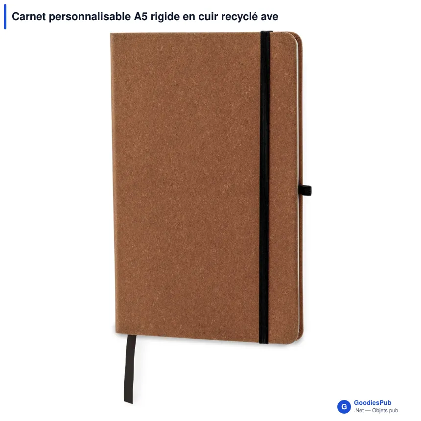 Carnet personnalisable A5 rigide en cuir recyclé avec logo - Couverture rigide - Image 3