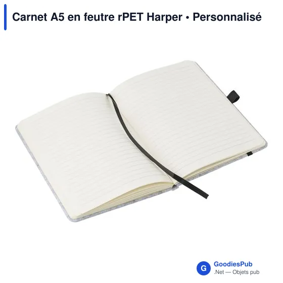 Carnet A5 personnalisable en feutre rPET avec logo - Harper - Image 3