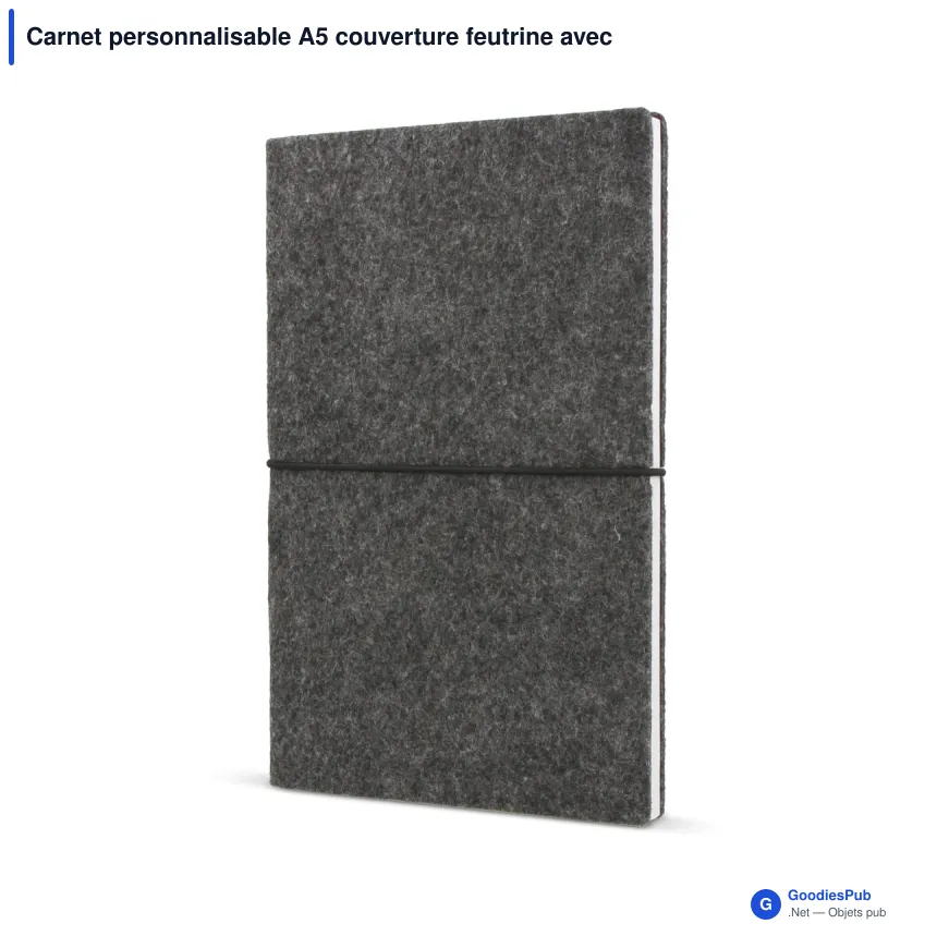 Carnet personnalisable A5 couverture feutrine avec logo - Gris foncé - Image 2