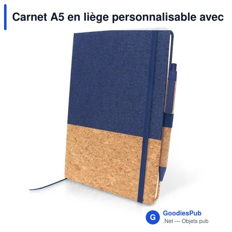 Carnet A5 en liège personnalisable avec stylo logo Layla