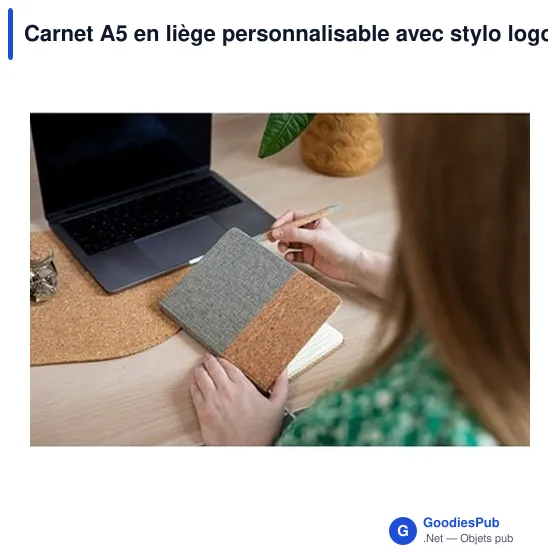 Carnet A5 en liège personnalisable avec stylo logo Layla - Image 2