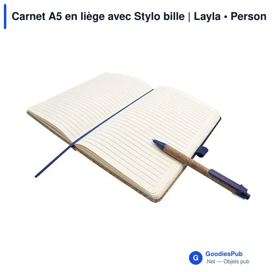 Carnet A5 en liège personnalisable avec stylo logo Layla - Image 5