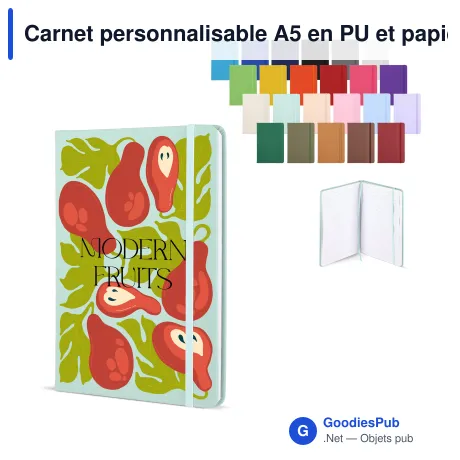 Carnet personnalisable A5 en PU et papier FSC avec logo - 12 coloris