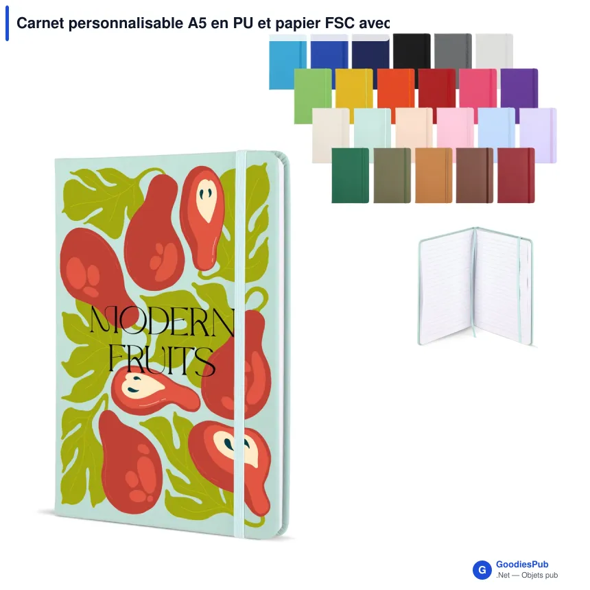 Carnet personnalisable A5 en PU et papier FSC avec logo - 12 coloris - Image 1