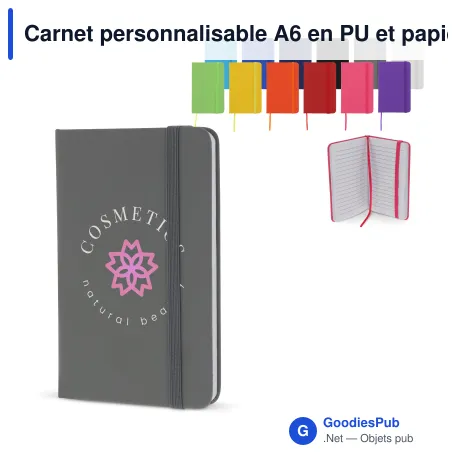 Carnet personnalisable A6 en PU et papier FSC avec logo - Format poche