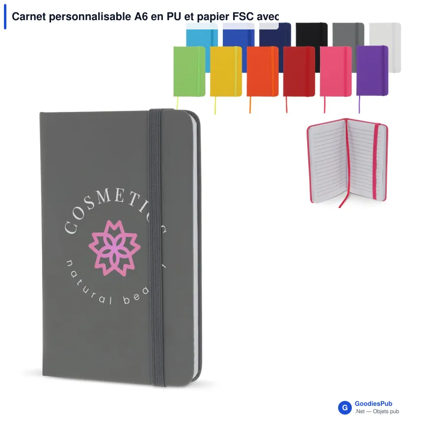 Carnet personnalisable A6 en PU et papier FSC avec logo - Format poche - Image 1