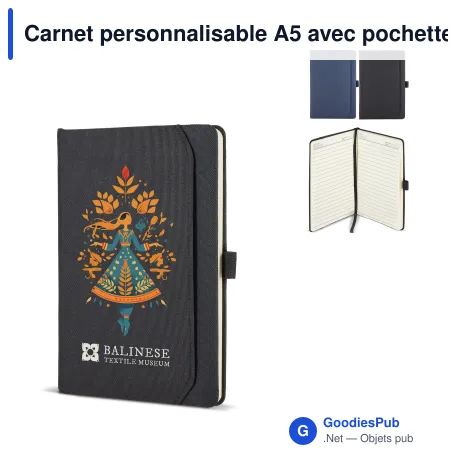 Carnet personnalisable A5 avec pochette en R-PET 600D avec logo - Ashira
