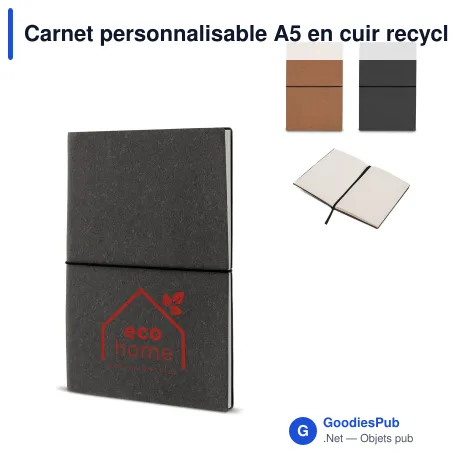 Carnet personnalisable A5 en cuir recyclé avec logo - Couverture cuir recyclé