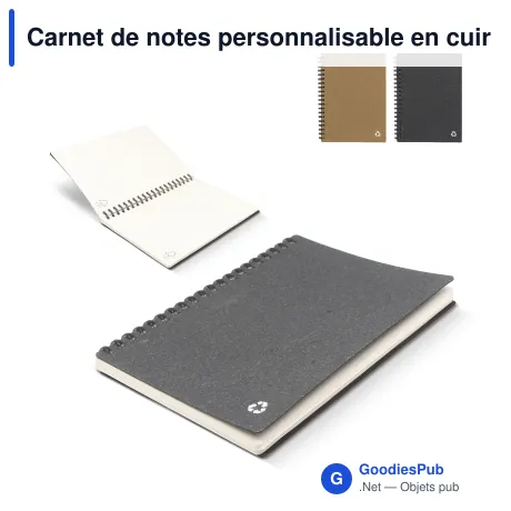Carnet de notes personnalisable en cuir recyclé avec logo - Midi