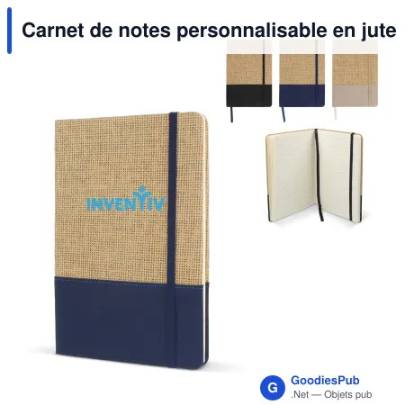 Carnet de notes personnalisable en jute R-PET avec logo - Jute R-PET