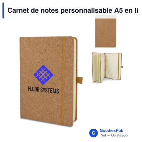 Carnet de notes personnalisable A5 en liège naturel avec logo - Liège