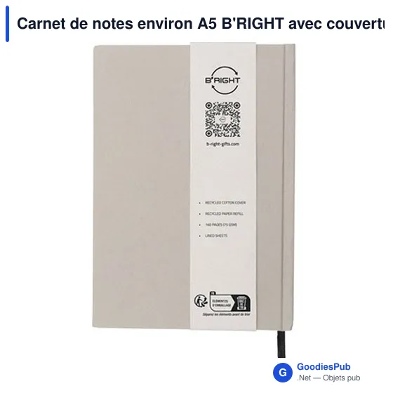 Carnet de notes A5 personnalisable en coton recyclé avec logo | Tamytrice - Image 6