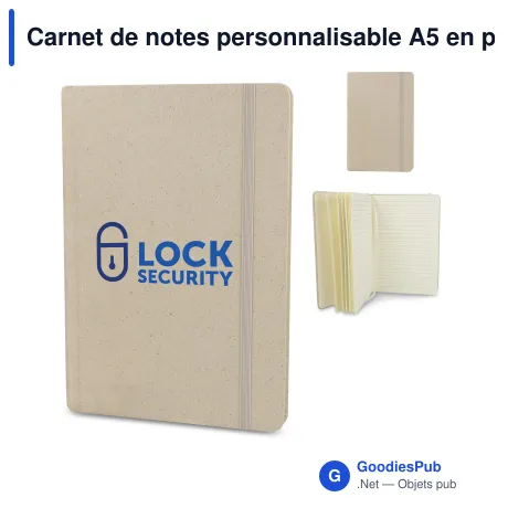 Carnet de notes personnalisable A5 en papier d'herbe avec logo - Herbe