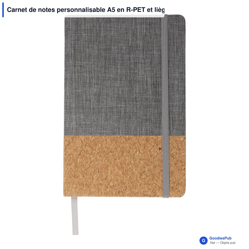 Carnet de notes personnalisable A5 en R-PET et liège avec logo - 3 coloris - Image 2