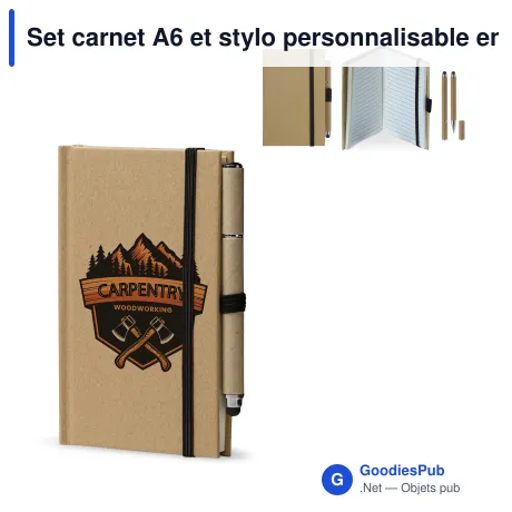 Set carnet A6 et stylo personnalisable en carton avec logo - Duo