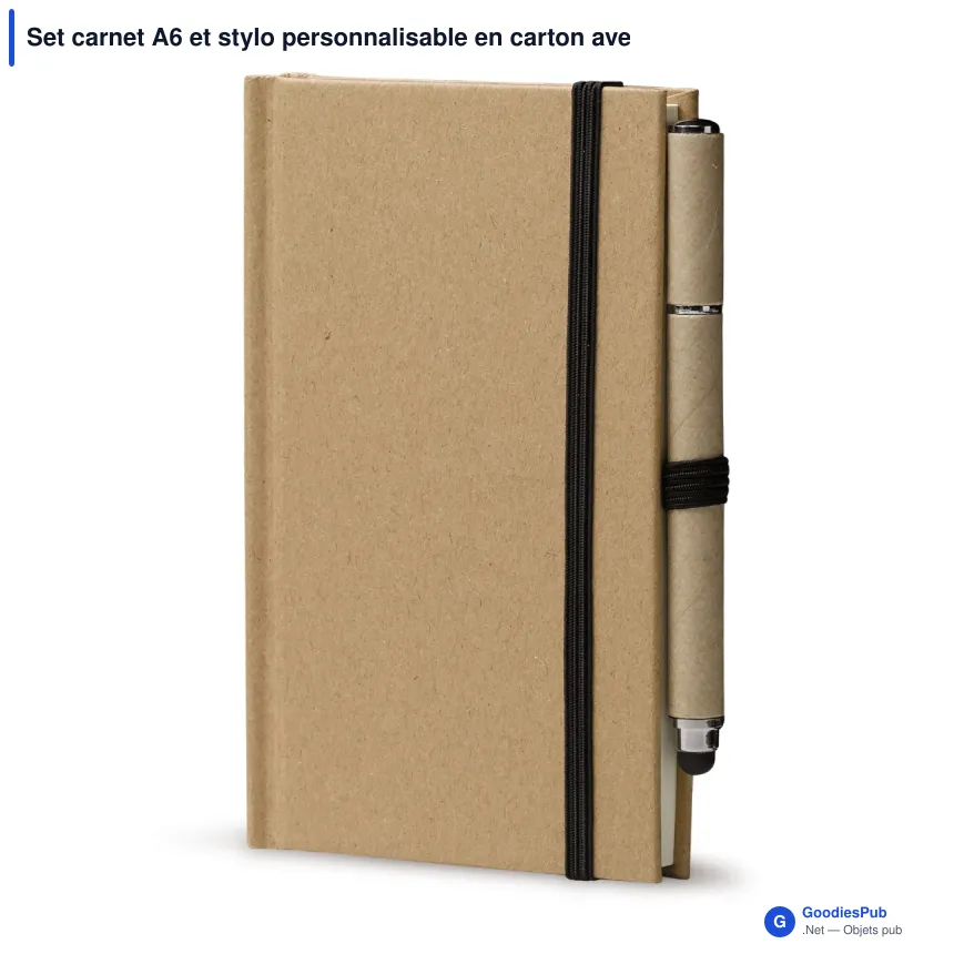Set carnet A6 et stylo personnalisable en carton avec logo - Duo - Image 2