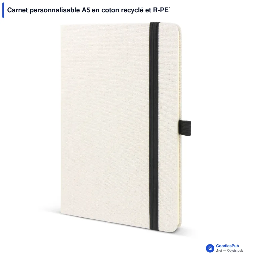 Carnet personnalisable A5 en coton recyclé et R-PET avec logo - Beige et noir - Image 2