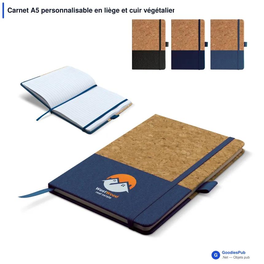 Carnet A5 personnalisable en liège et cuir végétalien avec logo - Liège - Image 1