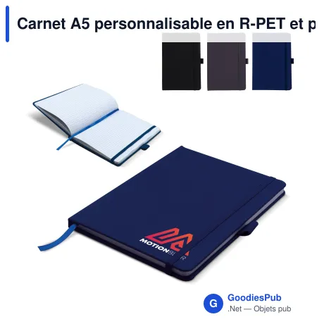 Carnet A5 personnalisable en R-PET et papier recyclé avec logo - RPET
