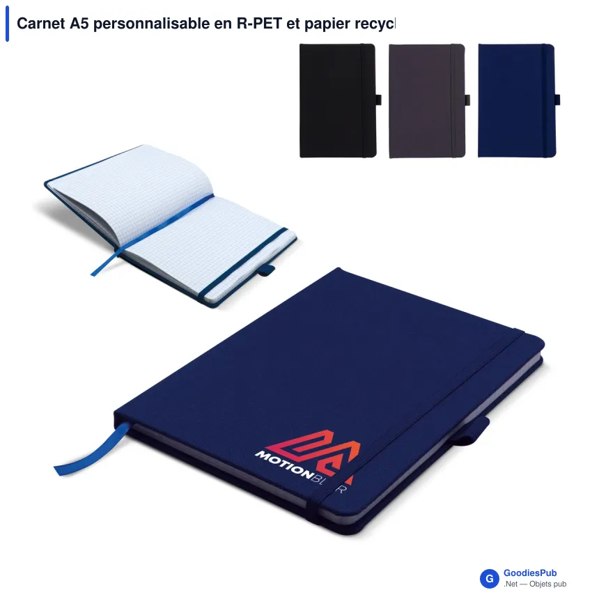 Carnet A5 personnalisable en R-PET et papier recyclé avec logo - RPET - Image 1