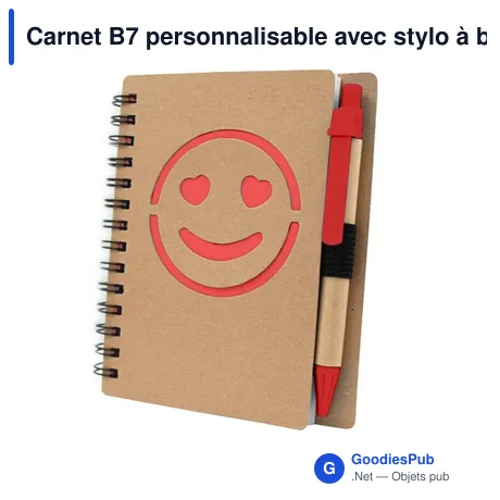 Carnet B7 personnalisable avec stylo à bille - Visage souriant | Dylanavec logo