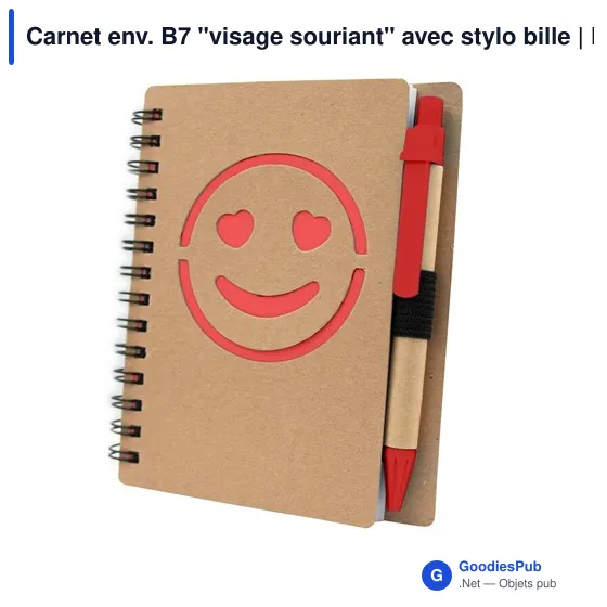Carnet B7 personnalisable avec stylo à bille - Visage souriant | Dylanavec logo - Image 1