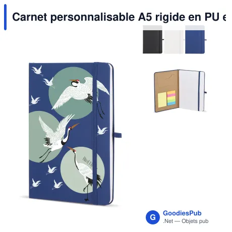 Carnet personnalisable A5 rigide en PU et notes adhésives avec logo - Olmo