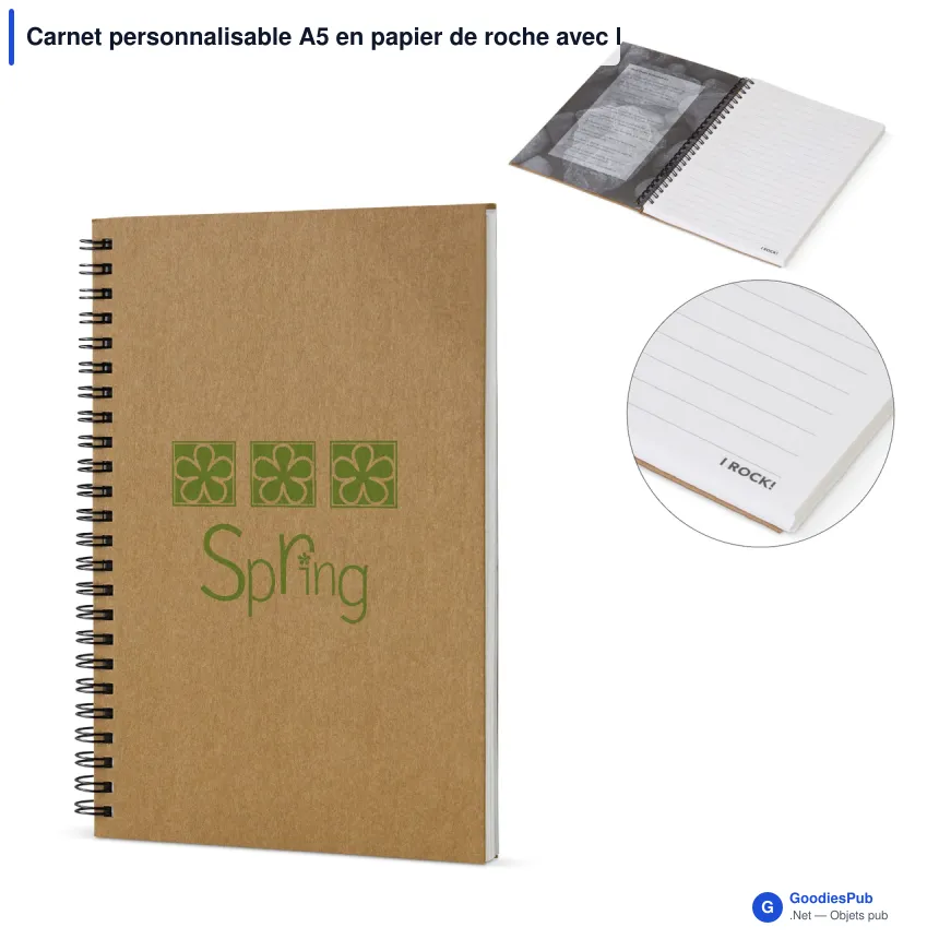 Carnet personnalisable A5 en papier de roche avec logo - Papier de roche - Image 1
