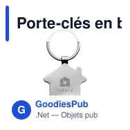 Porte-clés en bambou personnalisable en forme de maison avec logo - Miniature 1