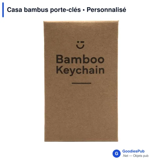Porte-clés en bambou personnalisable en forme de maison avec logo - Image 2