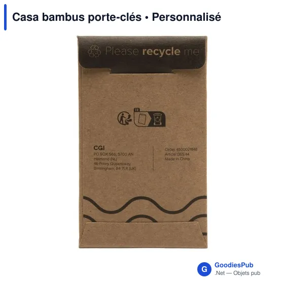 Porte-clés en bambou personnalisable en forme de maison avec logo - Image 3