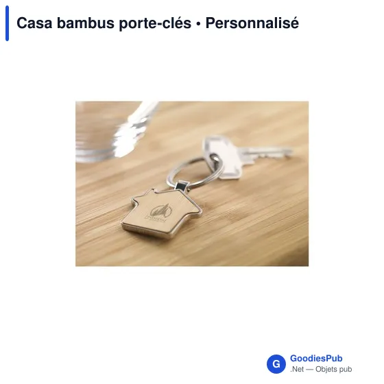 Porte-clés en bambou personnalisable en forme de maison avec logo - Image 4