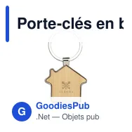 Porte-clés en bambou personnalisable en forme de maison avec logo - Miniature 5
