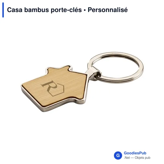 Porte-clés en bambou personnalisable en forme de maison avec logo - Image 6