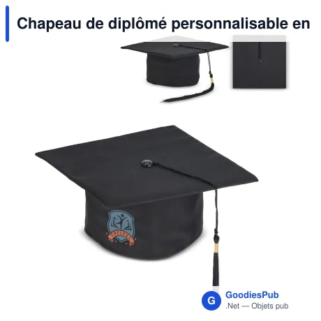 Chapeau de diplômé personnalisable en polyester noir avec logo - Graduation