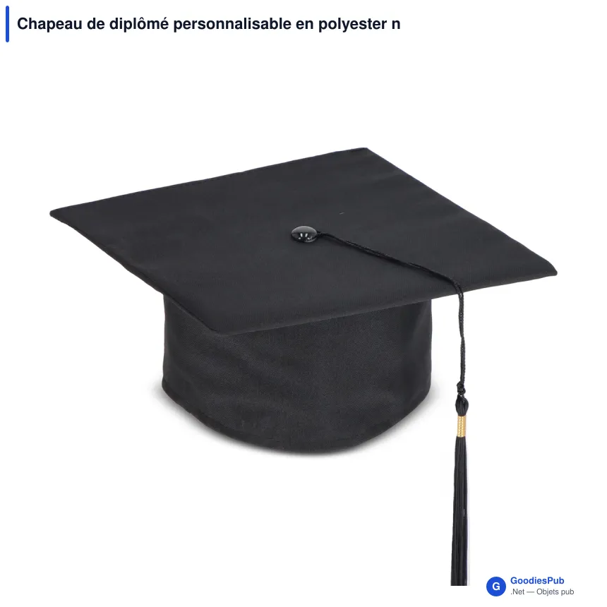 Chapeau de diplômé personnalisable en polyester noir avec logo - Graduation - Image 2