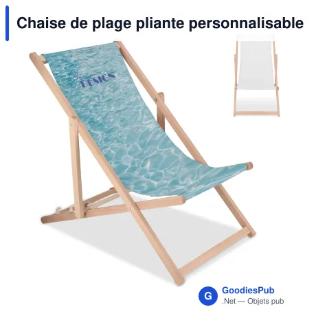 Chaise de plage pliante personnalisable en bois avec logo - Sublimation