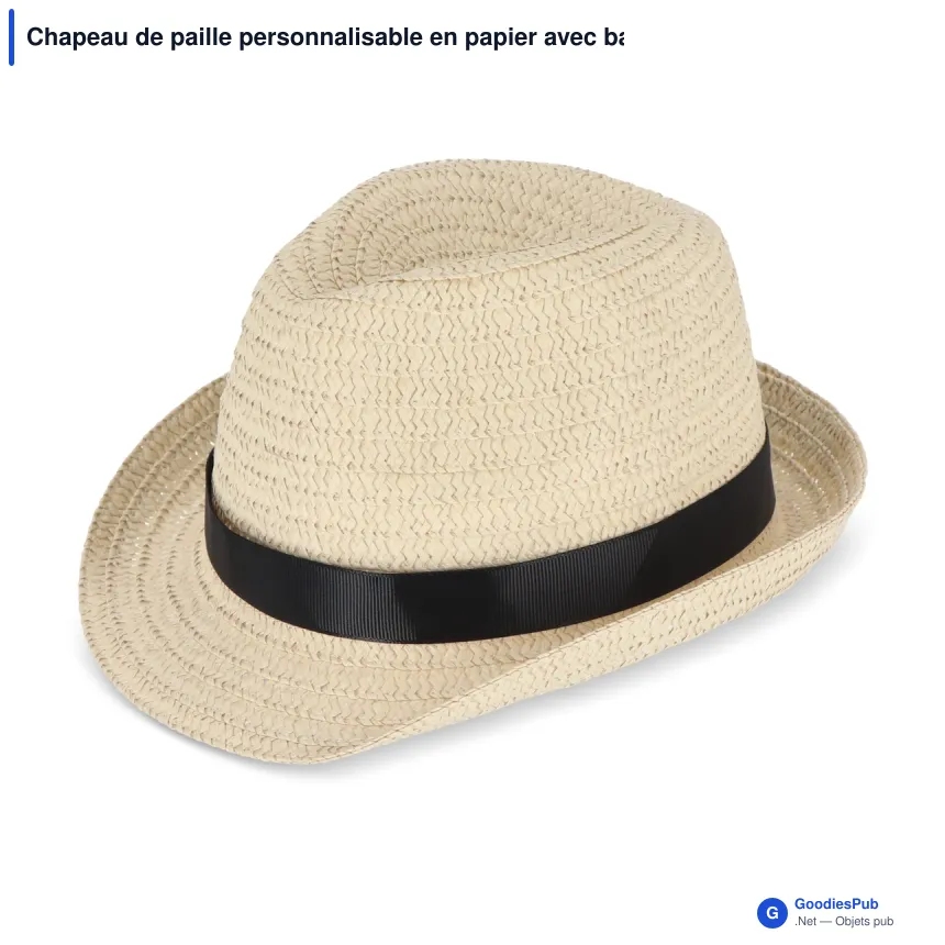 Chapeau de paille personnalisable en papier avec bande colorée et logo - Summer - Image 2