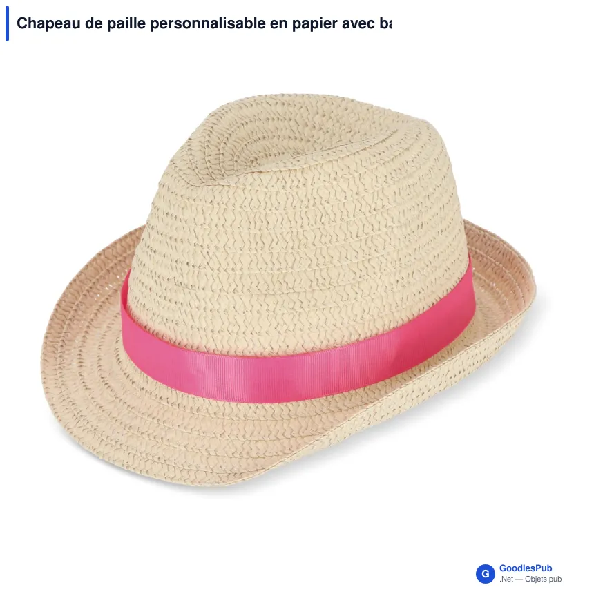 Chapeau de paille personnalisable en papier avec bande colorée et logo - Summer - Image 3