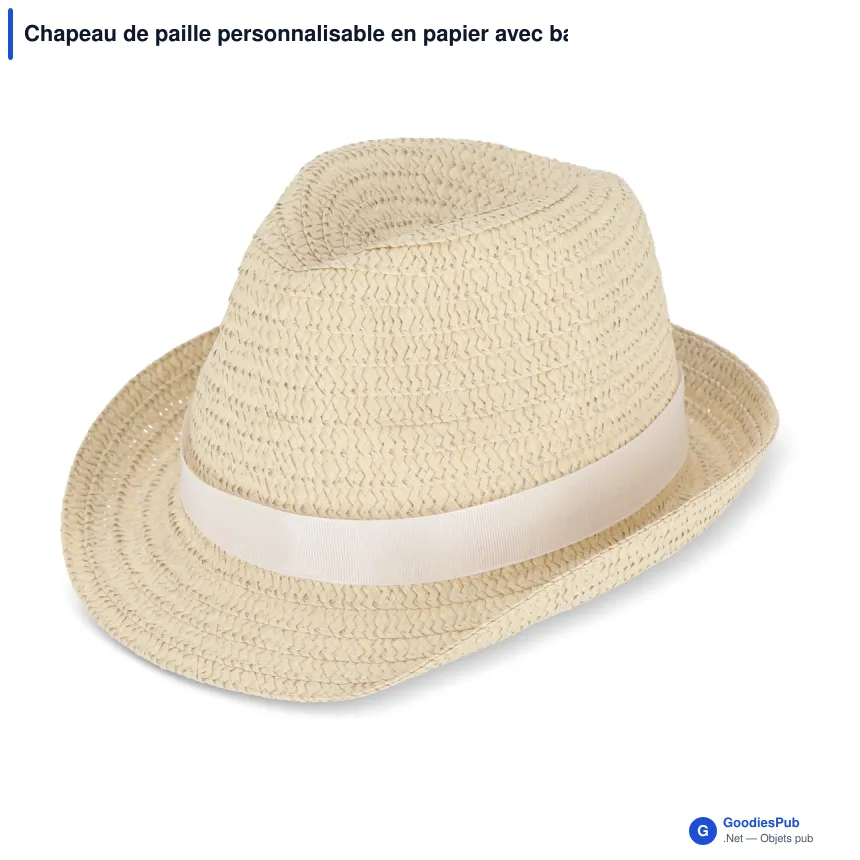 Chapeau de paille personnalisable en papier avec bande colorée et logo - Summer - Image 4