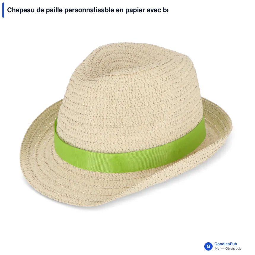 Chapeau de paille personnalisable en papier avec bande colorée et logo - Summer - Image 5